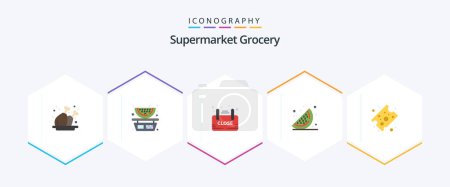 Ilustración de Grocery 25 Flat icon pack including food. watermelon. close. fruits. shop - Imagen libre de derechos