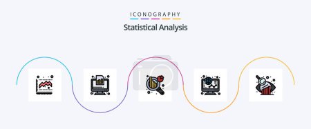 Illustration for Statistical Analysis Line Filled Flat 5 Icon Pack Including business evaluation. online. report. graph. ecommerce - Royalty Free Image