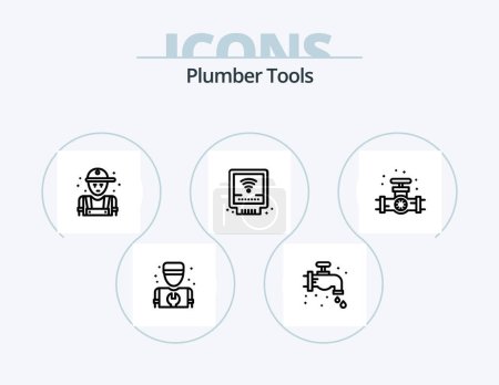 Téléchargez les illustrations : Plumber Line Icon Pack 5 Icon Design. mechanic. plumbing. cleaner. plumber. gauge - en licence libre de droit