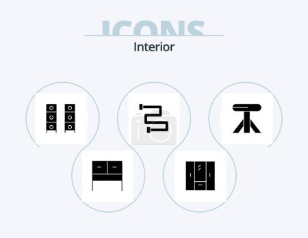 Ilustración de Interior Glyph Icon Pack 5 Icon Design. furniture. rail. draw. heating. wardrobe - Imagen libre de derechos