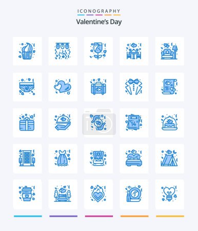 Téléchargez les illustrations : Creative Valentines Day 25 Blue icon pack  Such As couch. restaurant. love. love. rose - en licence libre de droit