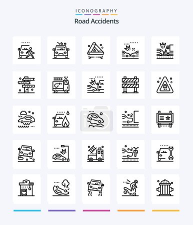 Téléchargez les illustrations : Creative Road Accidents 25 OutLine icon pack  Such As car. accidents. road. crash. sign - en licence libre de droit