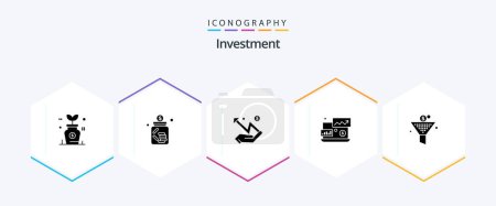 Téléchargez les illustrations : Investment 25 Glyph icon pack including filter. investment. saving. financial. statistic - en licence libre de droit