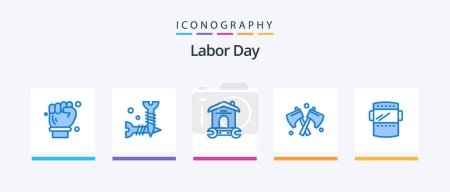 Illustration for Labor Day Blue 5 Icon Pack Including mask. weapon. house. tool. wrench. Creative Icons Design - Royalty Free Image