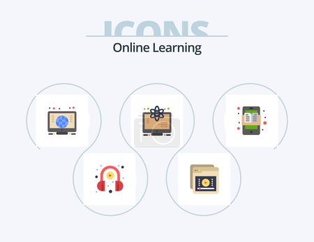 Illustration for Online Learning Flat Icon Pack 5 Icon Design. education apps. space. online. science. atom - Royalty Free Image