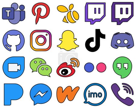 Illustration for 20 Distinctive Line Filled Social Media Icons such as text. discord and video High-Resolution and Professional - Royalty Free Image