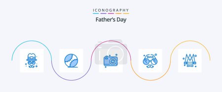 Illustration for Fathers Day Blue 5 Icon Pack Including crown. father. dad. face. accessories - Royalty Free Image