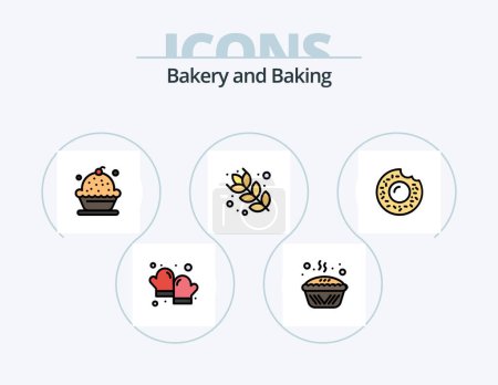 Téléchargez les illustrations : Baking Line Filled Icon Pack 5 Icon Design. baking. sweets. cakes. food. flour - en licence libre de droit