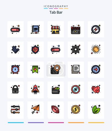 Illustration for Creative Tab Bar 25 Line FIlled icon pack  Such As new. video. market. player. cinema - Royalty Free Image