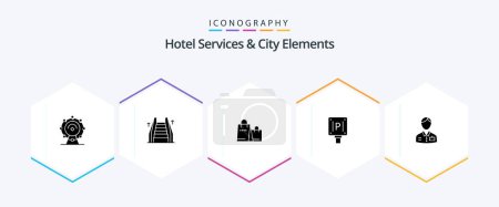 Illustration for Hotel Services And City Elements 25 Glyph icon pack including bellhop. hotel. bag . sign . parking - Royalty Free Image