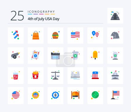Illustration for Usa 25 Flat Color icon pack including day. balloons. burger. usa. country - Royalty Free Image