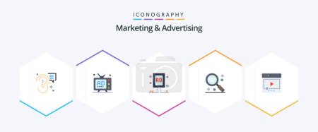 Ilustración de Marketing And Advertising 25 Flat icon pack including search. key. multimedia. commercial. board - Imagen libre de derechos