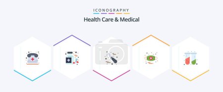 Téléchargez les illustrations : Health Care And Medical 25 Flat icon pack including health. mask. dental. anaphylaxis. allergies - en licence libre de droit