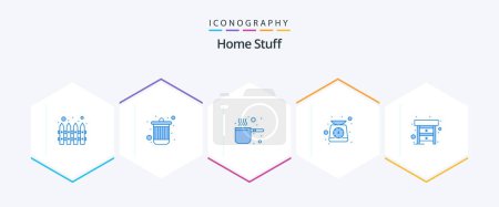 Illustration for Home Stuff 25 Blue icon pack including drawer. weight scale. cap. weight. cooking - Royalty Free Image
