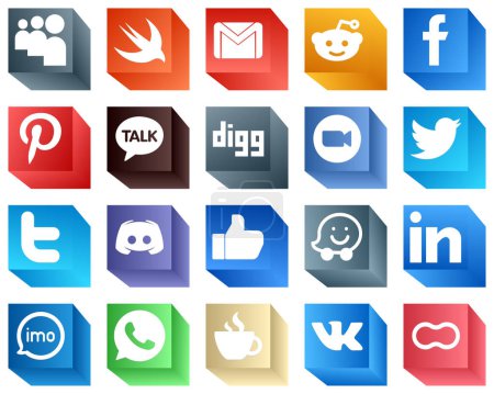 Illustration for 20 Unique 3D Social Media Icons such as tweet. meeting and zoom icons. High-definition and professional - Royalty Free Image