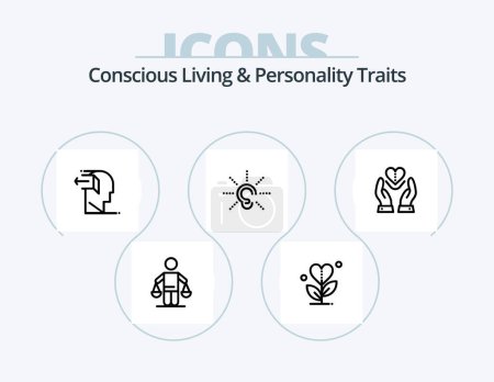 Ilustración de Concious Living And Personality Traits Line Icon Pack 5 Icon Design. heart. emotions. out. broken. eye - Imagen libre de derechos