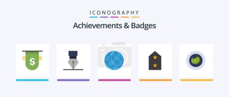 Téléchargez les illustrations : Achievements and Badges Flat 5 Icon Pack Including achievement. medal. wreath. badge. wreath. Creative Icons Design - en licence libre de droit