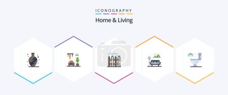 Illustration for Home And Living 25 Flat icon pack including . toilet. fence. living. image - Royalty Free Image