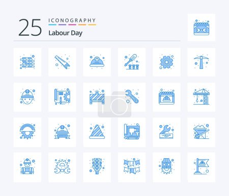 Illustration for Labour Day 25 Blue Color icon pack including gear. screw. helmet. tool. driver - Royalty Free Image