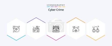 Téléchargez les illustrations : Cyber Crime 25 Line icon pack including protection. cloud. payment. notice - en licence libre de droit
