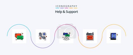 Illustration for Help And Support Line Filled Flat 5 Icon Pack Including manual. web. hours. error. configure - Royalty Free Image