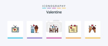 Illustration for Valentine Line Filled 5 Icon Pack Including love. valentines. love. valentine. romantic night. Creative Icons Design - Royalty Free Image