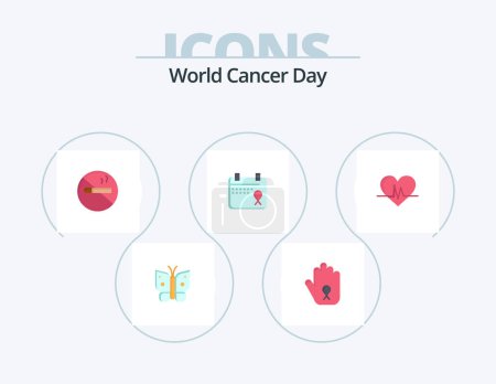 Téléchargez les illustrations : World Cancer Day Flat Icon Pack 5 Icon Design. health. no smoking. hand. smoking. cancer - en licence libre de droit