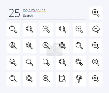 Téléchargez les illustrations : Search 25 Line icon pack including browse. search. magnifier. cloud. watch - en licence libre de droit
