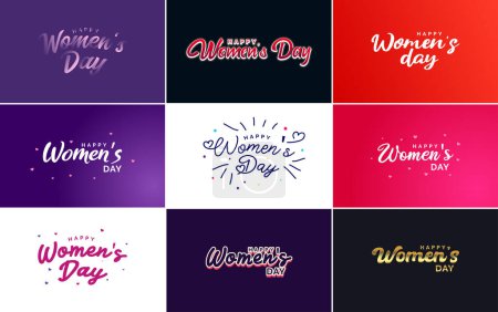 Foto de Abstract Happy Women's Day logo with a women's face and love vector logo design in pink and black colors - Imagen libre de derechos