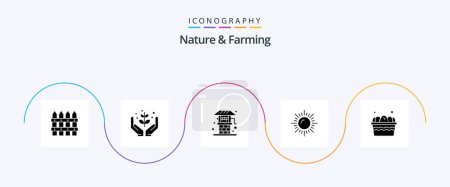 Téléchargez les illustrations : Nature And Farming Glyph 5 Icon Pack Including egg. sun. nature. nature. well - en licence libre de droit