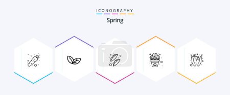 Téléchargez les illustrations : Spring 25 Line icon pack including nature. flower. peas. spring. pot - en licence libre de droit