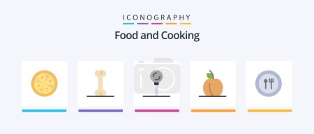Téléchargez les illustrations : Food Flat 5 Icon Pack Including . apricot. plate. fork. Creative Icons Design - en licence libre de droit