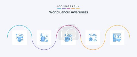 Ilustración de World Cancer Awareness Blue 5 Icon Pack Including scanner. oncology. message. machine. wellness - Imagen libre de derechos