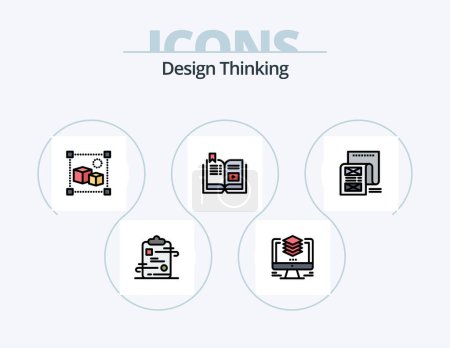 Téléchargez les illustrations : Design Thinking Line Filled Icon Pack 5 Icon Design. vector. drawing. chart. light bulb. online - en licence libre de droit