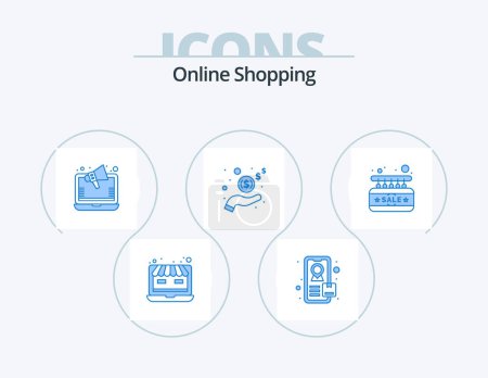 Illustration for Online Shopping Blue Icon Pack 5 Icon Design. door. sale. online. board. money - Royalty Free Image