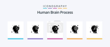 Téléchargez les illustrations : Human Brain Process Glyph 5 Icon Pack Including head. human. creativity. head. earth. Creative Icons Design - en licence libre de droit