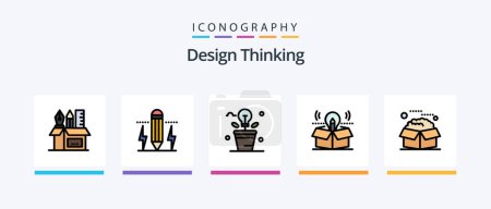 Téléchargez les illustrations : Design Thinking Line Filled 5 Icon Pack Including comuter. pen. pencil. service. product. Creative Icons Design - en licence libre de droit