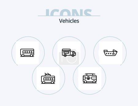 Ilustración de Vehicles Line Icon Pack 5 Icon Design. . motor. star. boat. trolley - Imagen libre de derechos
