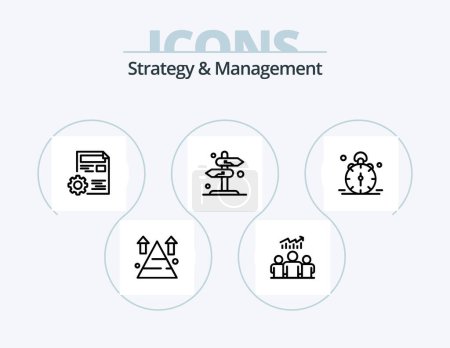 Téléchargez les illustrations : Strategy And Management Line Icon Pack 5 Icon Design. gear. configure. bastion. dashboard. report - en licence libre de droit