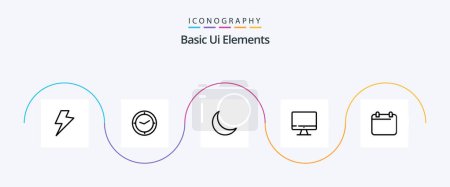 Illustration for Basic Ui Elements Line 5 Icon Pack Including date. calender. night. hardware. monitor - Royalty Free Image