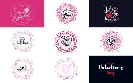 Téléchargez les illustrations : Happy Valentine's Day greeting card template with a romantic theme and a red and pink color scheme - en licence libre de droit