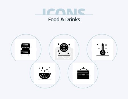 Téléchargez les illustrations : Food and Drinks Glyph Icon Pack 5 Icon Design. kitchen. cooking. restaurant. meal. food - en licence libre de droit