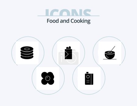 Téléchargez les illustrations : Food Glyph Icon Pack 5 Icon Design. coconut juice. bowl. dish. shawarma. fast food - en licence libre de droit