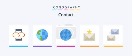 Téléchargez les illustrations : Contact Flat 5 Icon Pack Including contact us. communication. earth. favorites. envelope. Creative Icons Design - en licence libre de droit