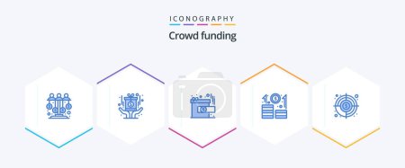 Téléchargez les illustrations : Crowdfunding 25 Blue icon pack including aim. growth. fund. career. reward - en licence libre de droit