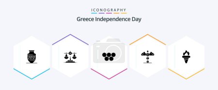 Téléchargez les illustrations : Greece Independence Day 25 Glyph icon pack including greece. flame. greece. greece. medical - en licence libre de droit
