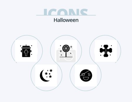Ilustración de Halloween Glyph Icon Pack 5 Icon Design. grave. bats. blood. holiday. candy - Imagen libre de derechos