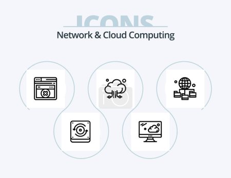 Illustration for Network And Cloud Computing Line Icon Pack 5 Icon Design. database. cloud. power. big. networking - Royalty Free Image