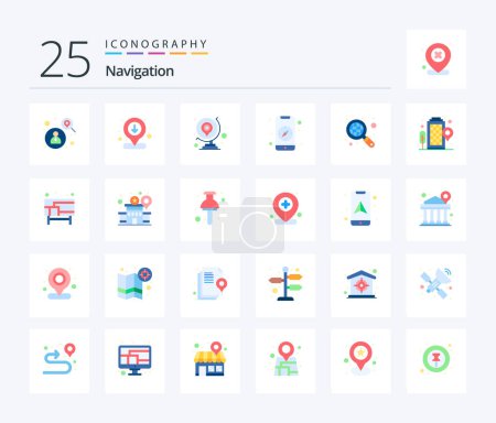 Ilustración de Navigation 25 Flat Color icon pack including internet. mobile. globe. direction. map - Imagen libre de derechos