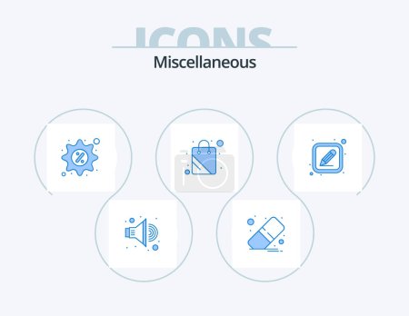 Illustration for Miscellaneous Blue Icon Pack 5 Icon Design. pen. discount. shopping. bag - Royalty Free Image